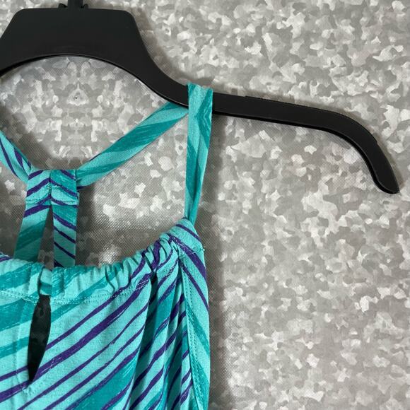Dakini Blue Striped Racerback Sleeveless Activewear Dress - Size XS - Shelf Bra - Picture 2 of 7